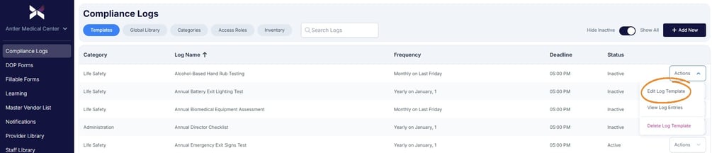 Adding Log Templates