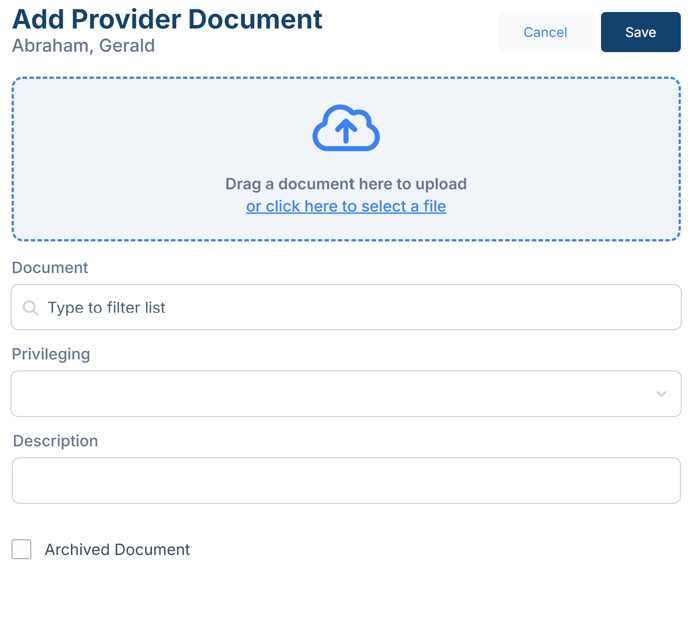 Adding a Document to a Provider